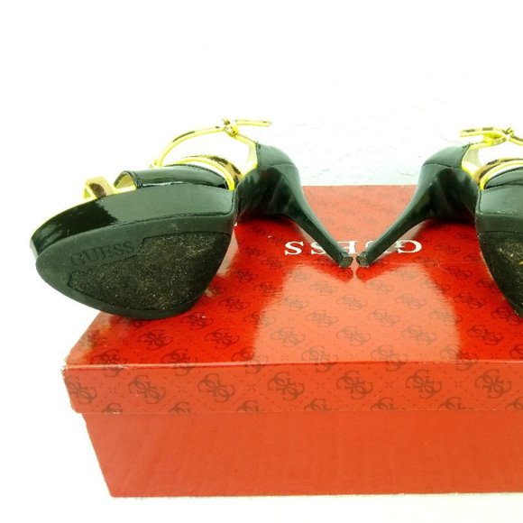 6 ½ M Guess Korrinee T-strap peep toe stiletto heel. Animal print. - Picture 4 of 10